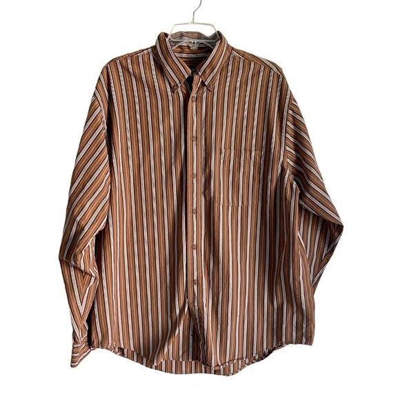 Roundtree & Yorke Long Sleeve Striped Button Down Cotton Shirt Men's Large - Picture 1 of 8
